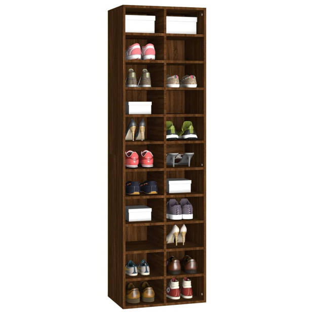 The Living Store Schoenenrekken - 183 cm - 22 schappen - Bruineiken - Bewerkt hout