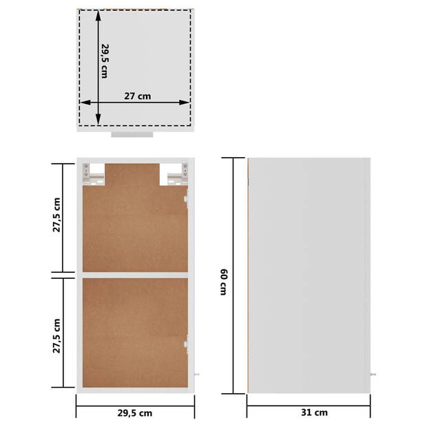 vidaXL Hangkast 29,5x31x60 cm bewerkt hout wit