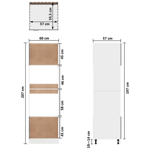 vidaXL Magnetronkast 60x57x207 cm bewerkt hout hoogglans wit