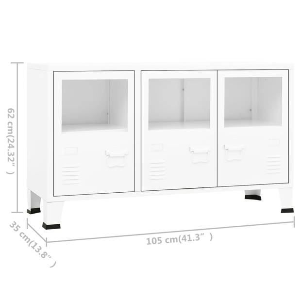 vidaXL Dressoir industrieel 105x35x62 cm metaal en glas wit