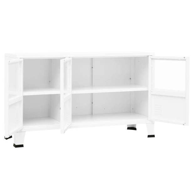 The Living Store Dressoir Industrieel - Wit - 105 x 35 x 62 cm - Metaal en Glas