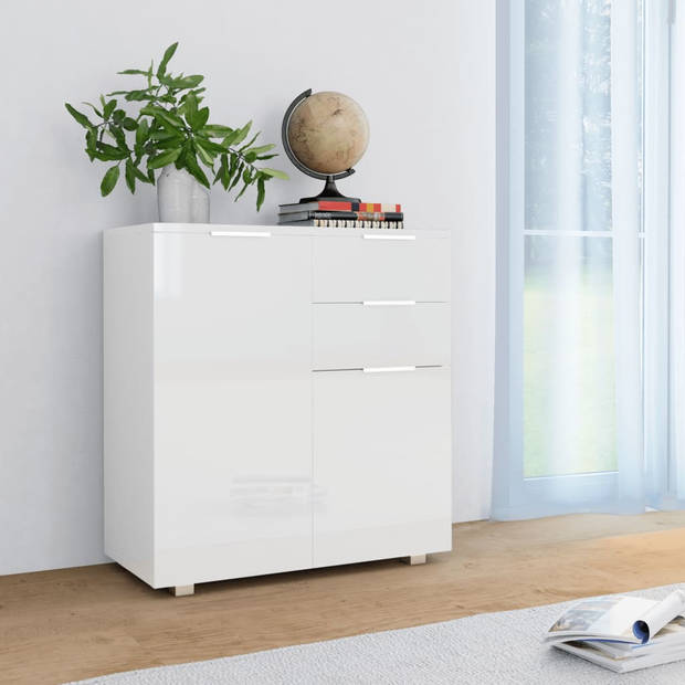 The Living Store Dressoir Kast - Wit - 71 x 35 x 80 cm - Hoogglans