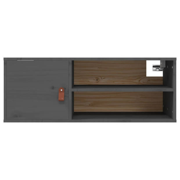 The Living Store Wandkast - houten wandkast - 80 x 30 x 30 cm - Ken- massief grenenhout en kunstleer - Kleur- grijs