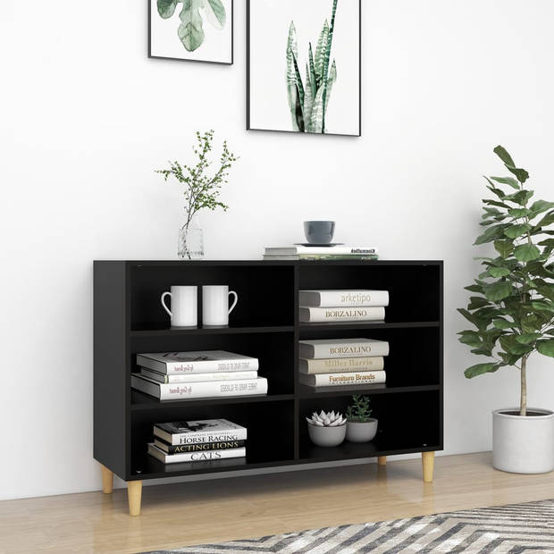 The Living Store Dressoir Scandinavisch Zwart - 103.5 x 35 x 70 cm - 6 Schappen