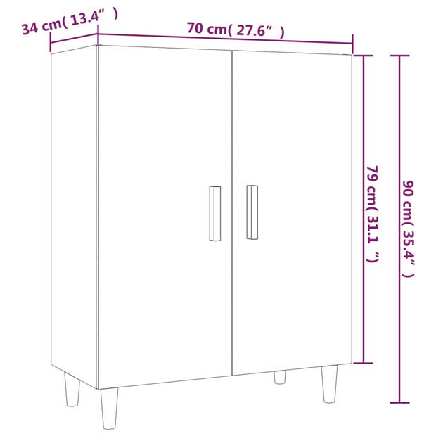 The Living Store Dressoir - Wit - 70 x 34 x 90 cm - Bewerkt hout