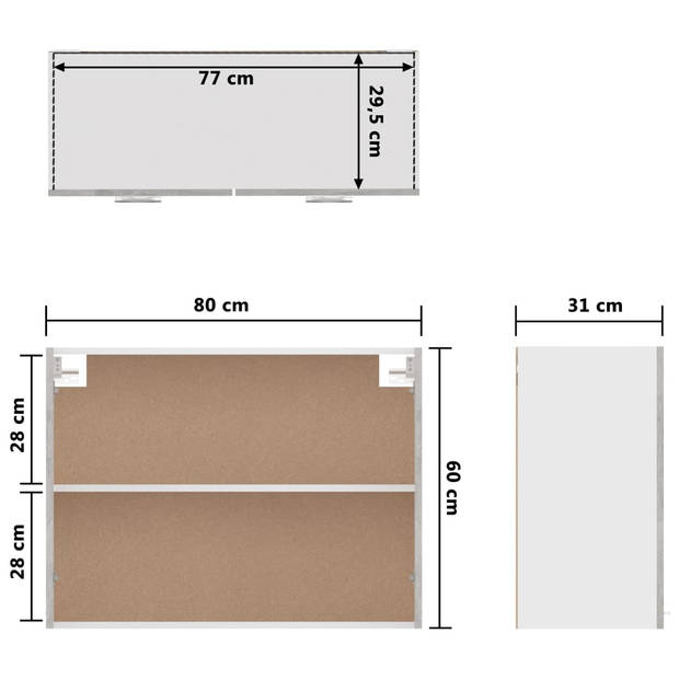 vidaXL Hangkast 80x31x60 cm bewerkt hout betongrijs