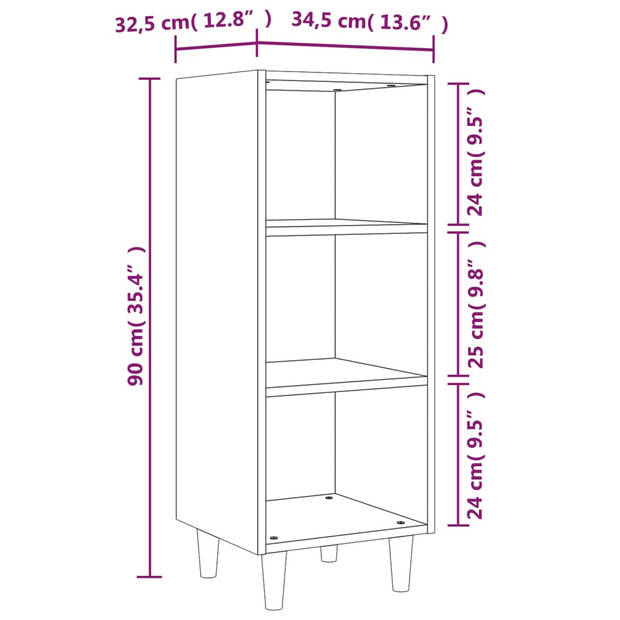 vidaXL Dressoir 34,5x32,5x90 cm bewerkt hout bruin eikenkleur