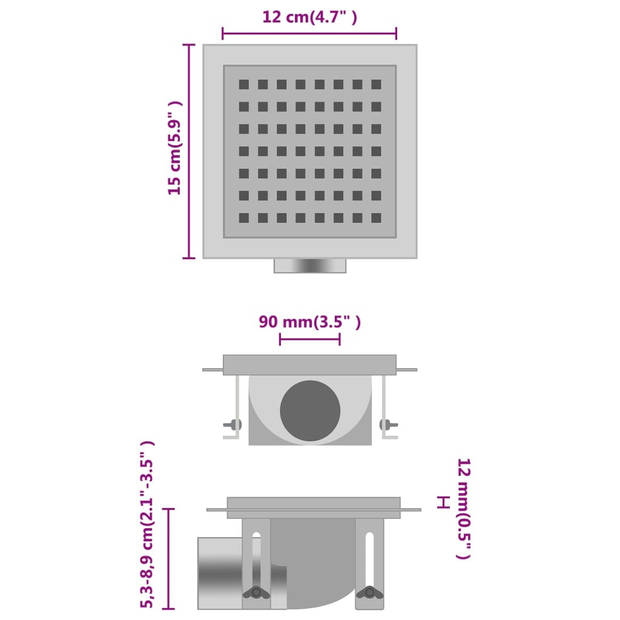 vidaXL Doucheafvoer 15x15 cm roestvrij staal