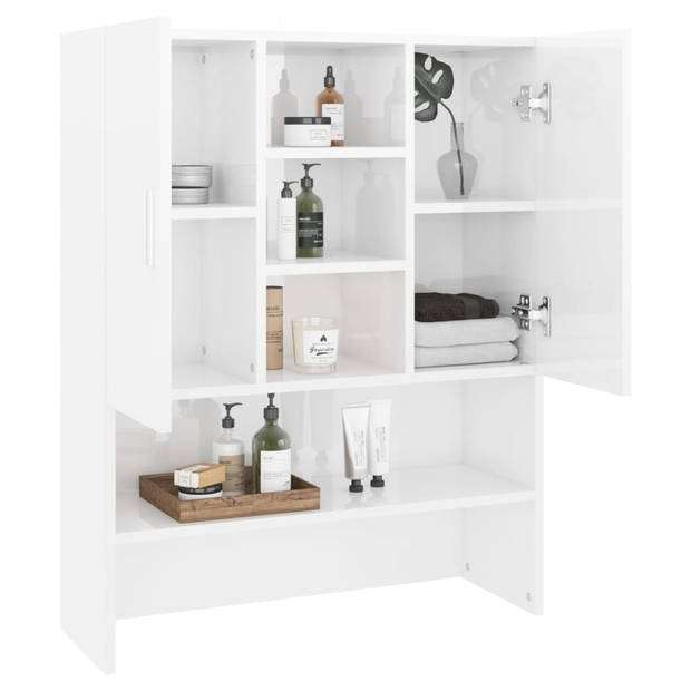 The Living Store Badkaast - Wasmachinekast - 71 x 71.5 x 181.5 cm - Kleur- Hoogglans wit