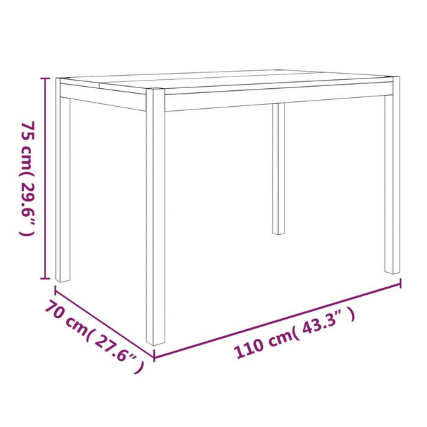 vidaXL Eettafel 110x70x75 cm massief acaciahout