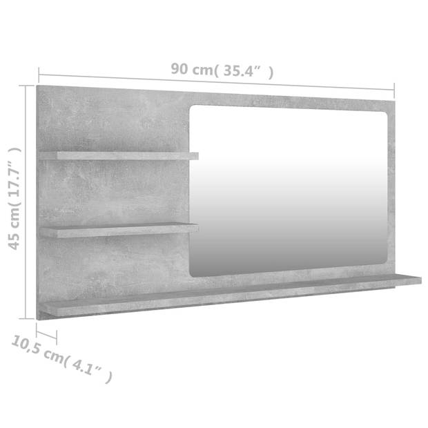 vidaXL Badkamerspiegel 90x10,5x45 cm bewerkt hout betongrijs