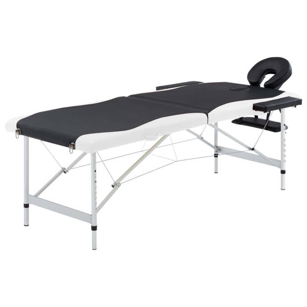 vidaXL Massagetafel inklapbaar 2 zones aluminium zwart en wit