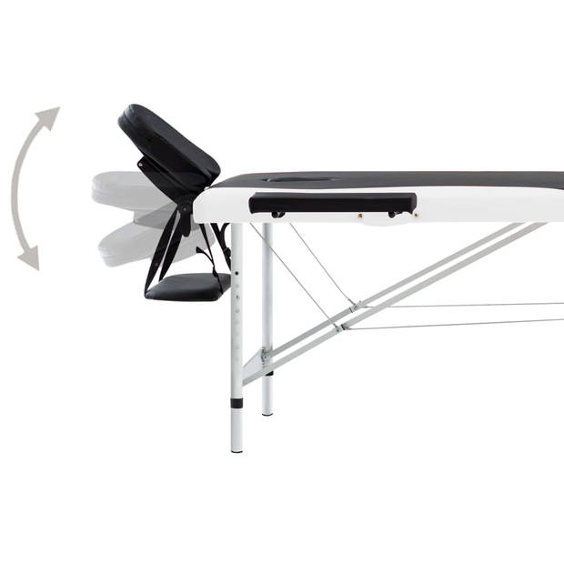 vidaXL Massagetafel inklapbaar 2 zones aluminium zwart en wit