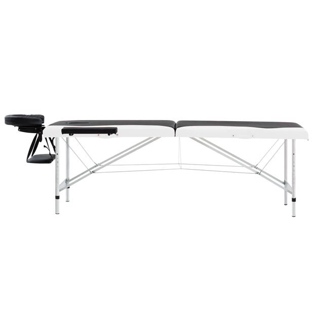 vidaXL Massagetafel inklapbaar 2 zones aluminium zwart en wit