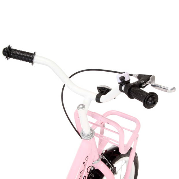 vidaXL Kinderfiets met voordrager 14 inch wit en roze