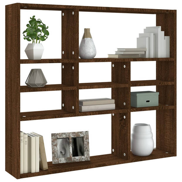 The Living Store Wandschap Bruineiken 90x16x78 cm - Stevig - Stijlvol en Ruimtelijk