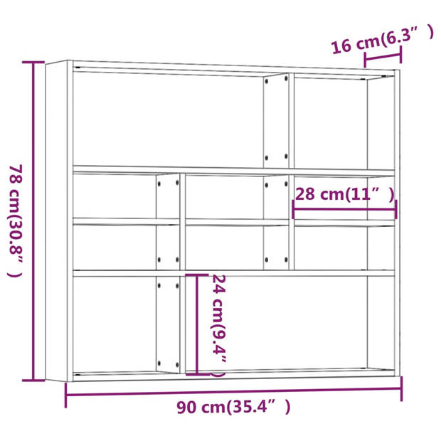 The Living Store Wandschap Bruineiken 90x16x78 cm - Stevig - Stijlvol en Ruimtelijk