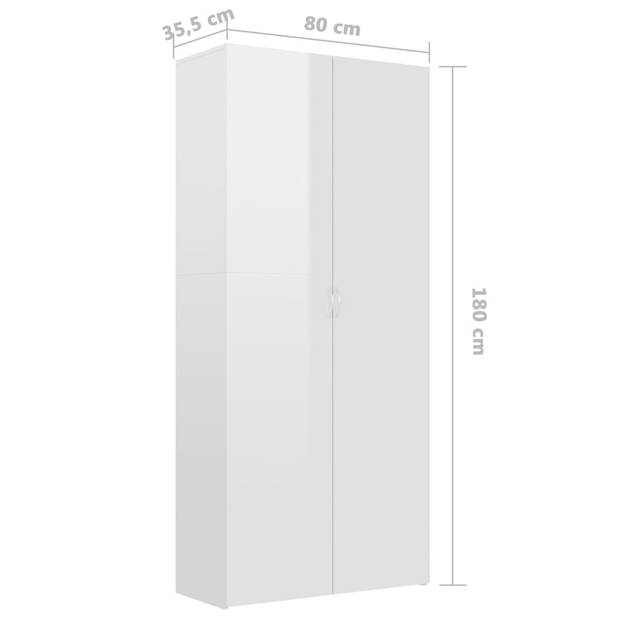 vidaXL Schoenenkast 80x35,5x180 cm bewerkt hout hoogglans wit