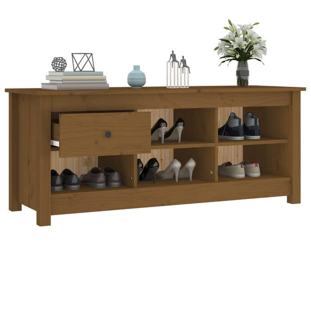 The Living Store Schoenenkast - Massief grenenhout - 110 x 38 x 45.5 cm - Honingbruin