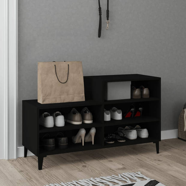 The Living Store Schoenenkast - Zwart - 102 x 36 x 60 cm - Bewerkt Hout en Metaal