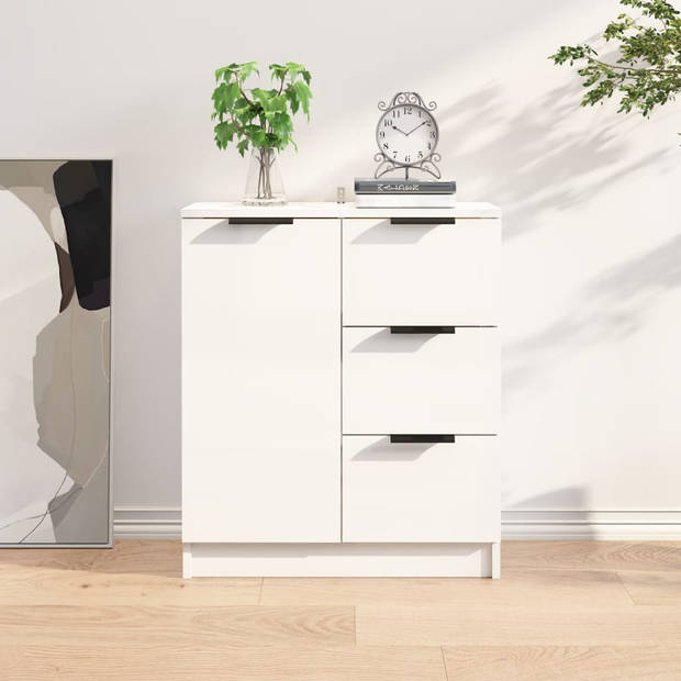 The Living Store Dressoir Minimalistisch Hoogglans Wit - 60x30x70cm - Bewerkt Hout