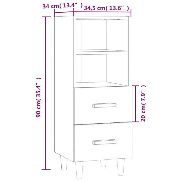 The Living Store Dressoir - Wit - 34.5 x 34 x 90 cm - Bewerkt hout