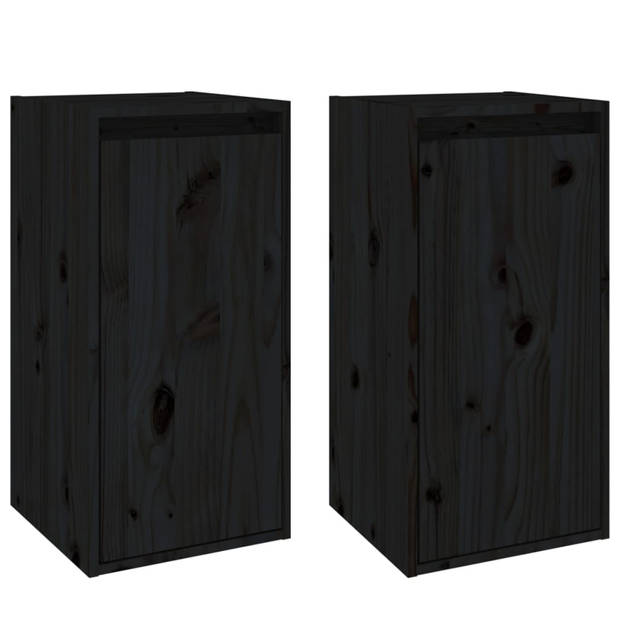 vidaXL Wandkasten 2 st 30x30x60 cm massief grenenhout zwart