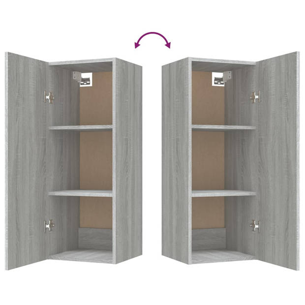 The Living Store Zwevende Wandkast - Grijs Sonoma Eiken - 34.5 x 34 x 90 cm - Stevig materiaal