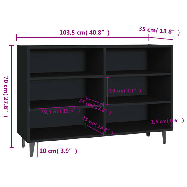 vidaXL Dressoir 103,5x35x70 cm bewerkt hout zwart