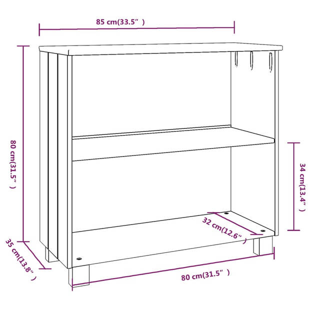 vidaXL Dressoir HAMAR 85x35x80 cm massief grenenhout wit