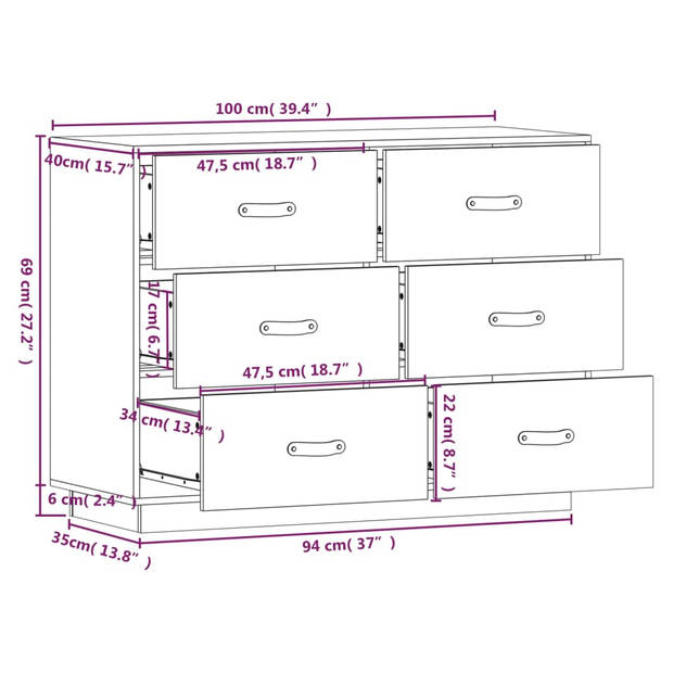 The Living Store Houten Dressoir - 100 x 40 x 75 cm - Massief Grenenhout