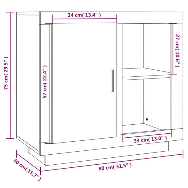 The Living Store Dressoir Hoogglans Wit - 80 x 40 x 75 cm - Bewerkt Hout