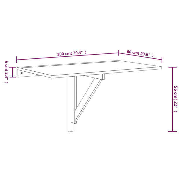 vidaXL Wandtafel inklapbaar 100x60x56 cm bewerkt hout betongrijs