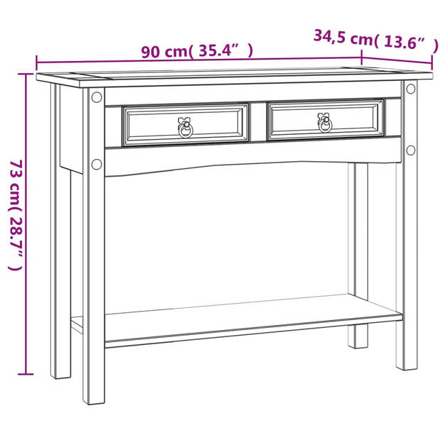 vidaXL Wandtafel Mexicaans grenenhout Corona-stijl 90x34,5x73 cm wit