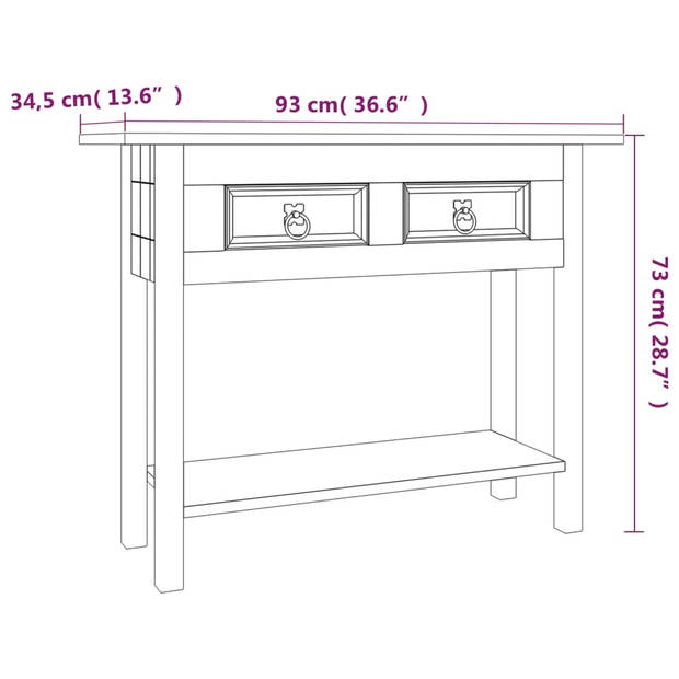 The Living Store Consoletafel - Corona-stijl - Grenenhout - 90x34.5x73cm