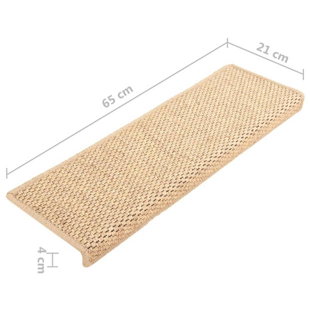 vidaXL Trapmatten zelfklevend 15 st sisal-look 65x21x4 cm lichtbeige