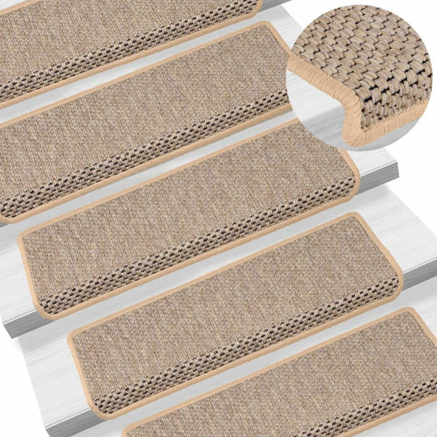 vidaXL Trapmatten zelfklevend 15 st sisal-look 65x21x4 cm lichtbeige