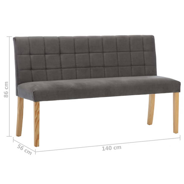 The Living Store Bank Line Patroon Grijs - Fluweel - 140x56x86 cm - Eenvoudig te monteren