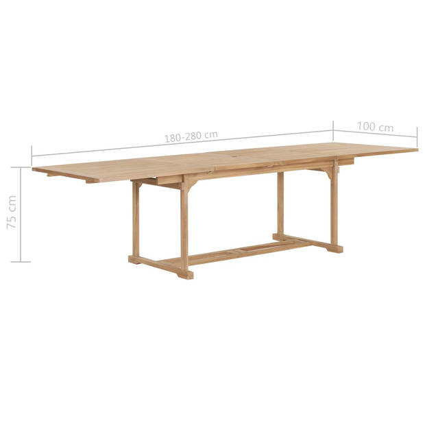 vidaXL Tuintafel verlengbaar 180-280x100x75 cm massief teakhout