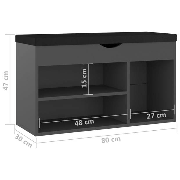 The Living Store Schoenenbank Grijs 80x30x47 cm - opbergbank met kussen