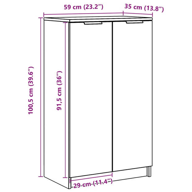 vidaXL Schoenenkast 59x35x100 cm bewerkt hout grijs sonoma eikenkleur