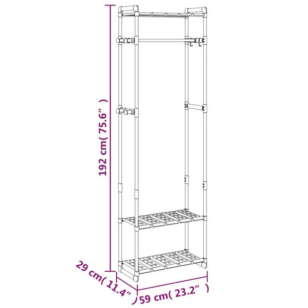 vidaXL Kledingrek 3-laags 59x29x192 cm aluminium zilverkleurig