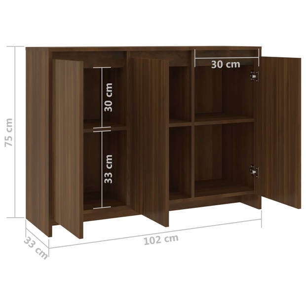 vidaXL Dressoir 102x33x75 cm bewerkt hout bruin eikenkleur