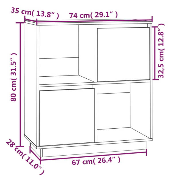 The Living Store Dressoir - Meubelen - 74 x 35 x 80 cm - Massief grenenhout