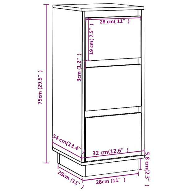 vidaXL Dressoir 32x34x75 cm massief grenenhout