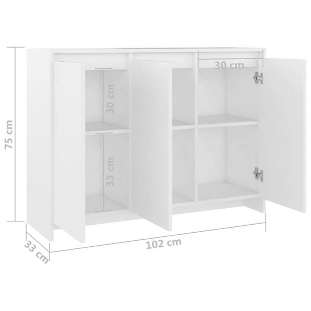 The Living Store Bijzetkast - Dressoir - 102 x 33 x 75 cm - Stevige constructie - Wit - Spaanplaat