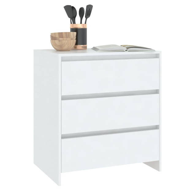 The Living Store Dressoir - Simplistisch - Bijzetkast - 70x41x75 cm - Wit spaanplaat - 3 lades