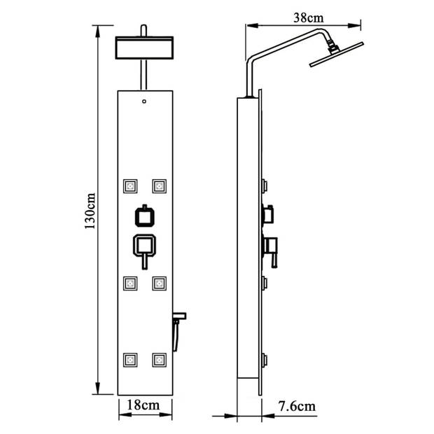 vidaXL Douchepaneel 18x45,5x130 cm glas zwart