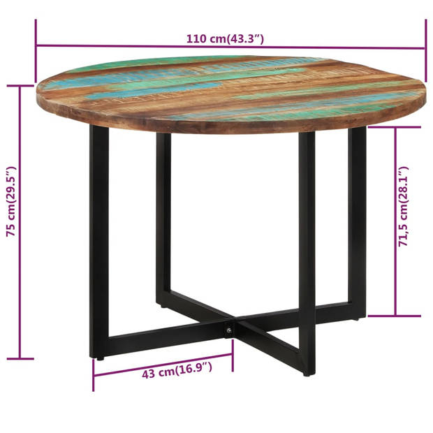 vidaXL Eettafel 110x75 cm massief gerecycled hout