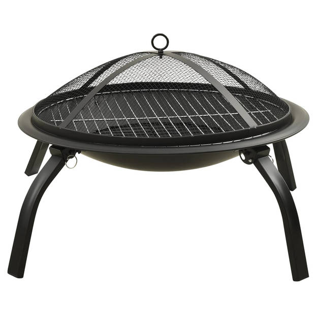 vidaXL Vuurschaal en barbecue 2-in-1 met pook 56x56x49 cm staal